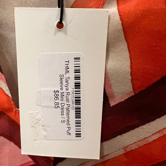 THML Tanya Rust Patterned Puff Sleeve Mini Dress size S - Picture 6 of 8